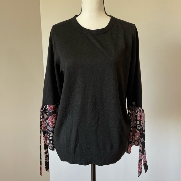 Loft size L black with sheer floral tie sleeve parts modest business going out - Picture 4 of 12